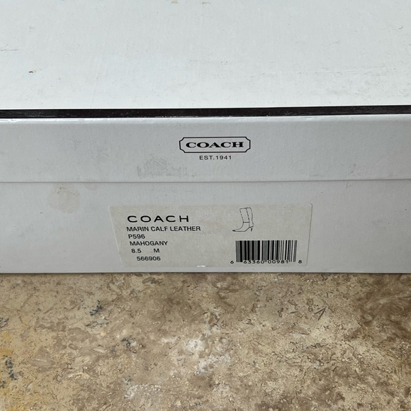 New with box Size 8.5 Coach Marin Brown Calf Leather Stiletto Boots - Picture 2 of 8